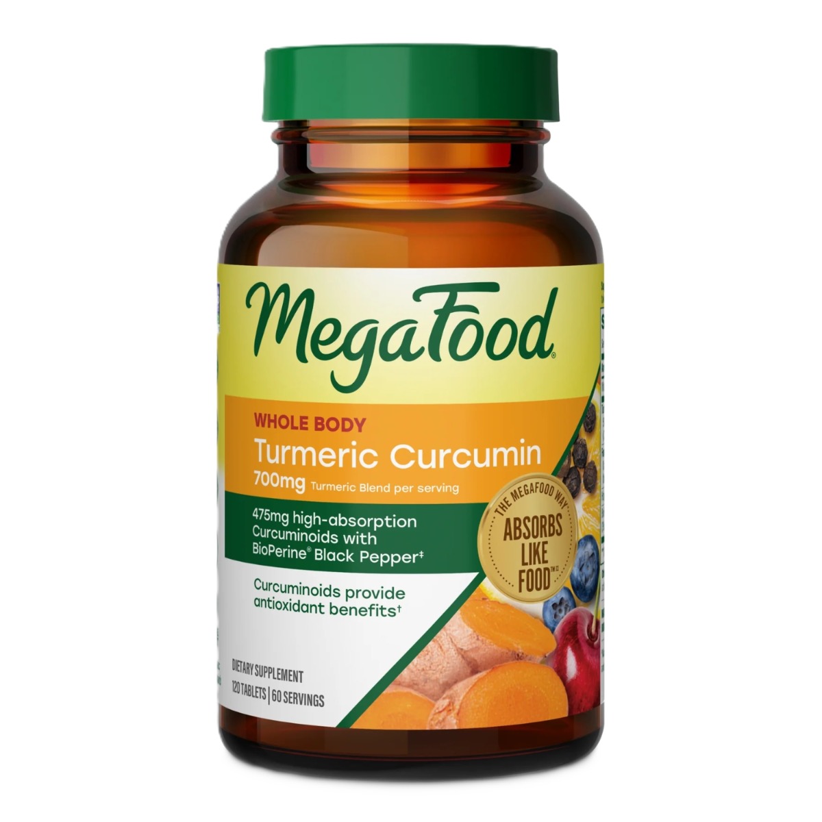 MegaFood Turmeric Strength for Whole Body, 120 tabletter